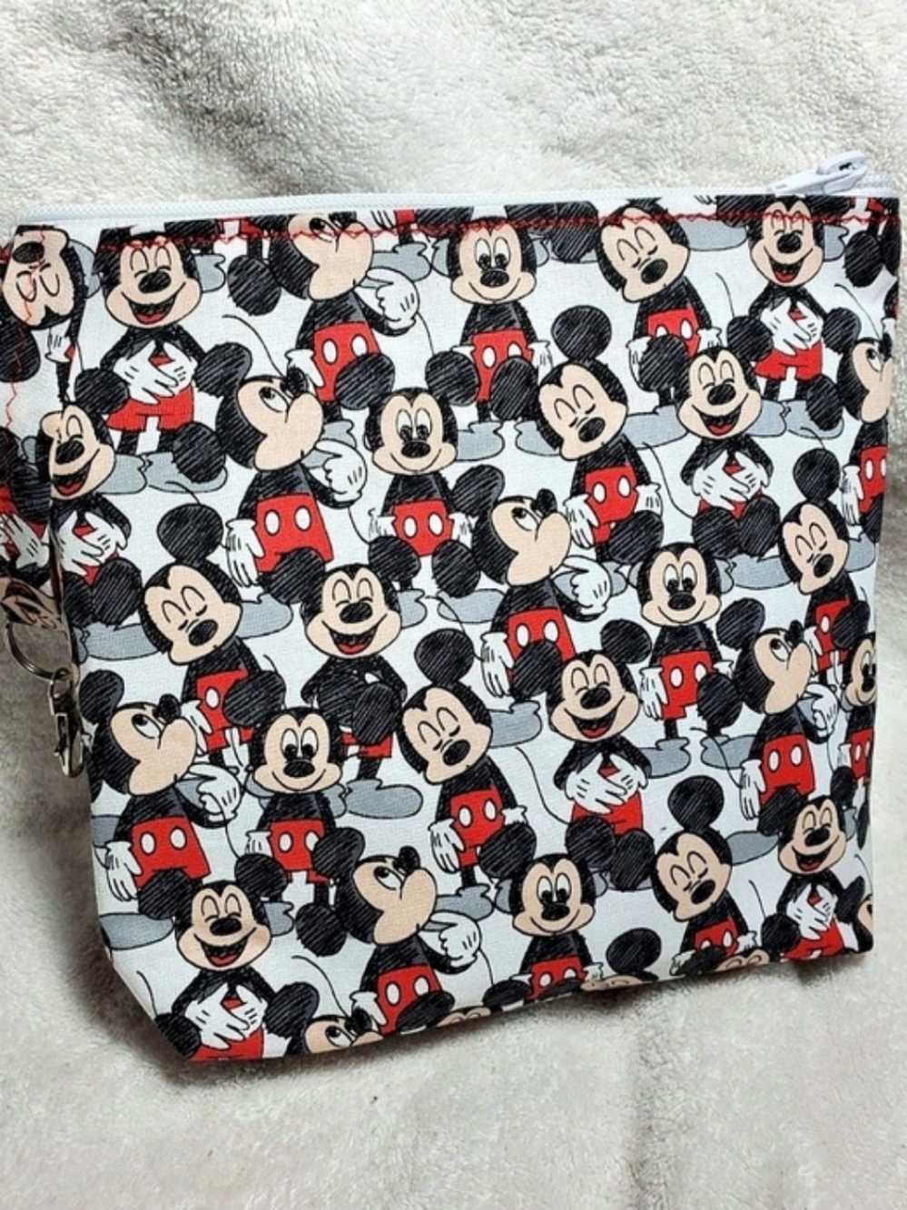 Disney Mickey Mouse Cosmetic Pouch in Gray & Red New HANDMADE